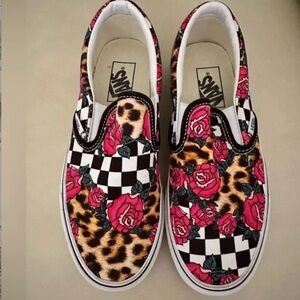 Vans Women's Rose and Leopard Slip-On Sneakers